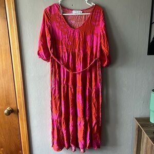 Petal and Pup Red and Pink Floral Midi Dress Size XS